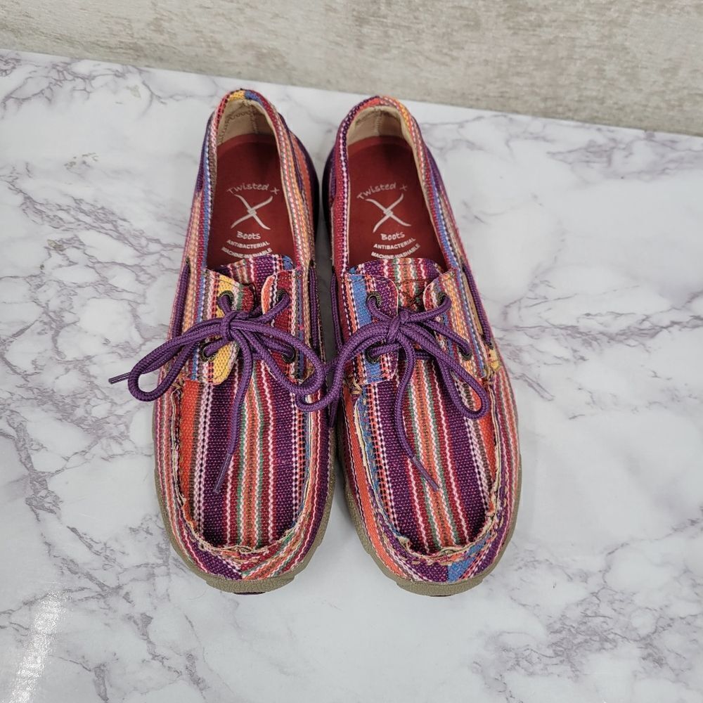 Twisted X Serape Purple Canvas Boat Shoe Driving Moccasins LIKE  NEW